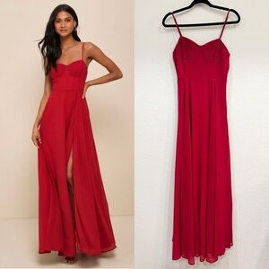 NWOT Lulus Cause for Commotion Red Pleated‎ Bustier Maxi Dress
